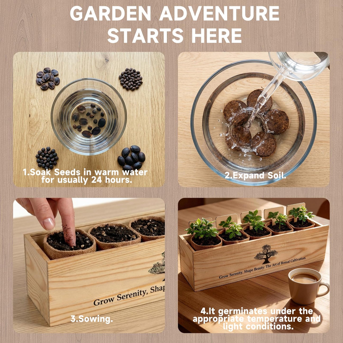 5X Bonsai Starter Kit, Bonzai Seed Kits, Durable Planting Bags, Complete Indoor Starter Kit for Growing Bonsai Plants, Gardening Gifts for Women & Men