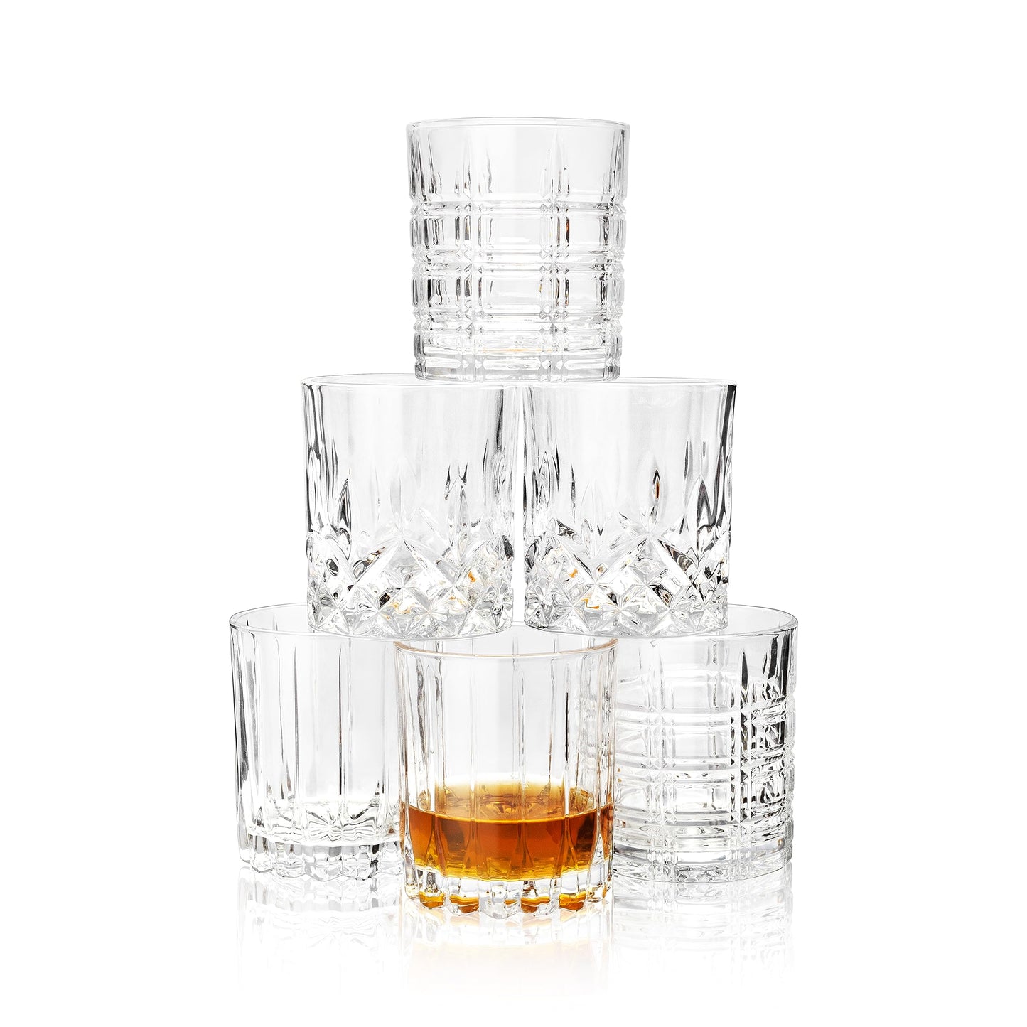 KANARS Crystal Whiskey Glasses, Mixed 10 Oz Scotch Glasses Set of 6, Rock Bar Tumblers 3 Patterns in Luxury Gift Box for Birthday, Anniversary, Housewarming, Father's Day and Wedding