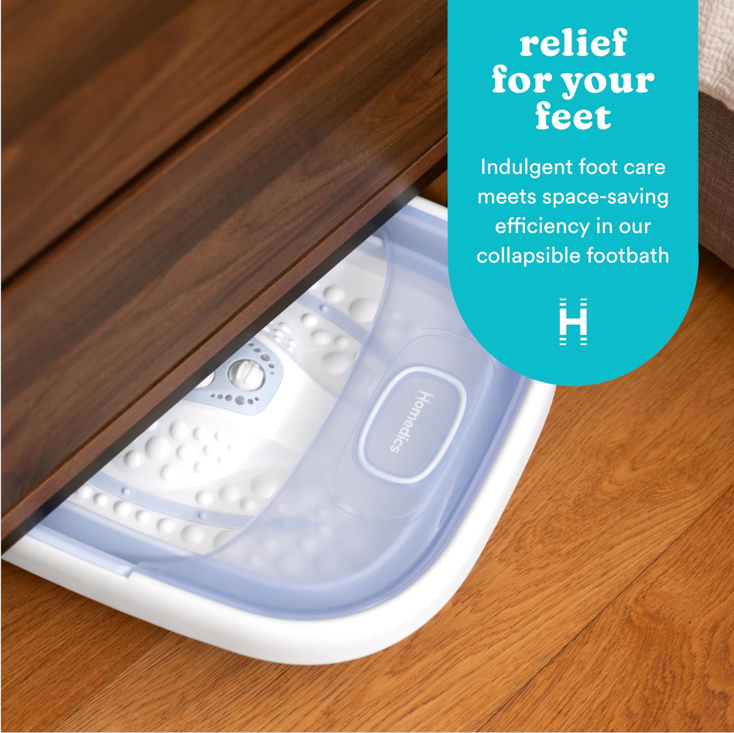 Homedics Collapsible Foot Spa with Heat, Bubbles & Vibration Massage, Foot Bath Safe for Bath Salts, Portable Pedicure Spa, Deep Soak Basin, Adjustable Temperature, Easy Storage