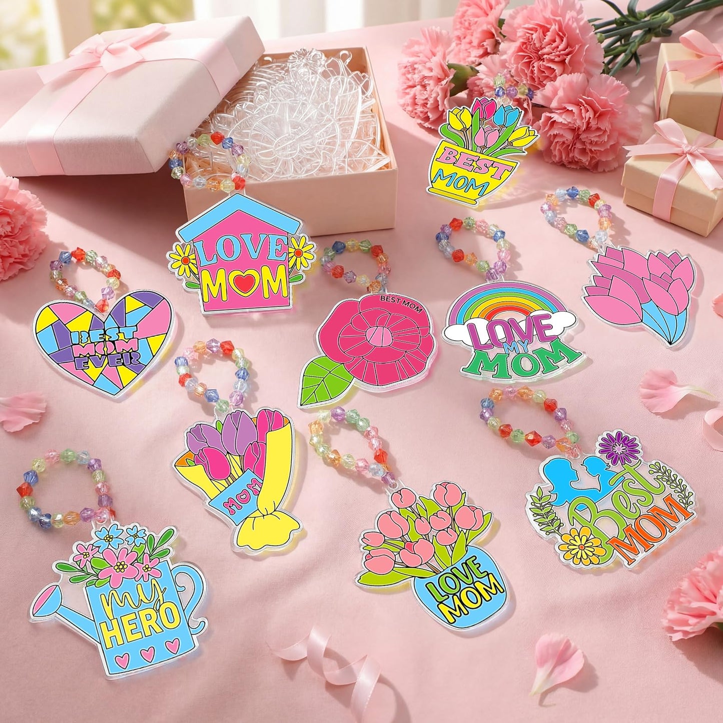 Beeveer 30 Sets Mother's Day Suncatchers Art Kits DIY Flower Tulip Best Mom Suncatcher Crafts Paint Your Own Window Ornaments for Adults Mothers Day Activities Party Favor