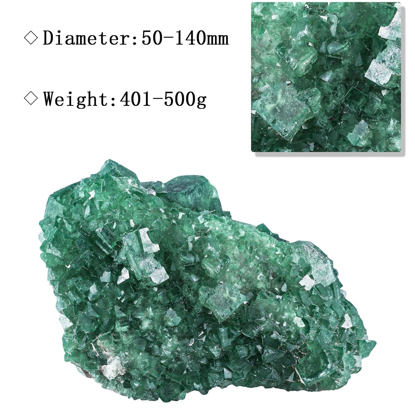 Amogeeli Natural Green Fluorite Crystal for Home Office Tabletop Decor Rough Stone Mineral Specimen for Healing 0.88-1.1 lb