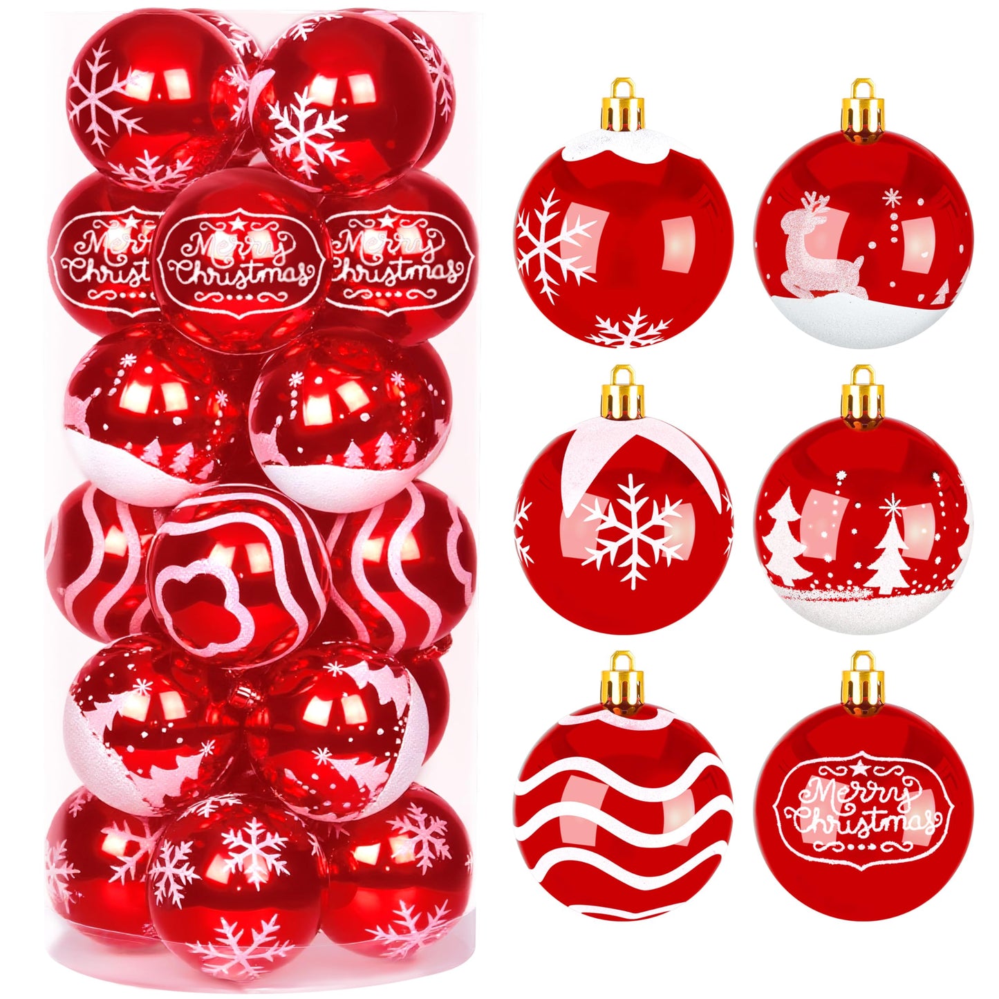 Joiedomi 24 Pcs 2.3” Red & White Christmas Ball Ornaments, Shatterproof Plastic Christmas Tree Ornaments, Hanging Decor for Wreath Garland Party Weddings Holidays