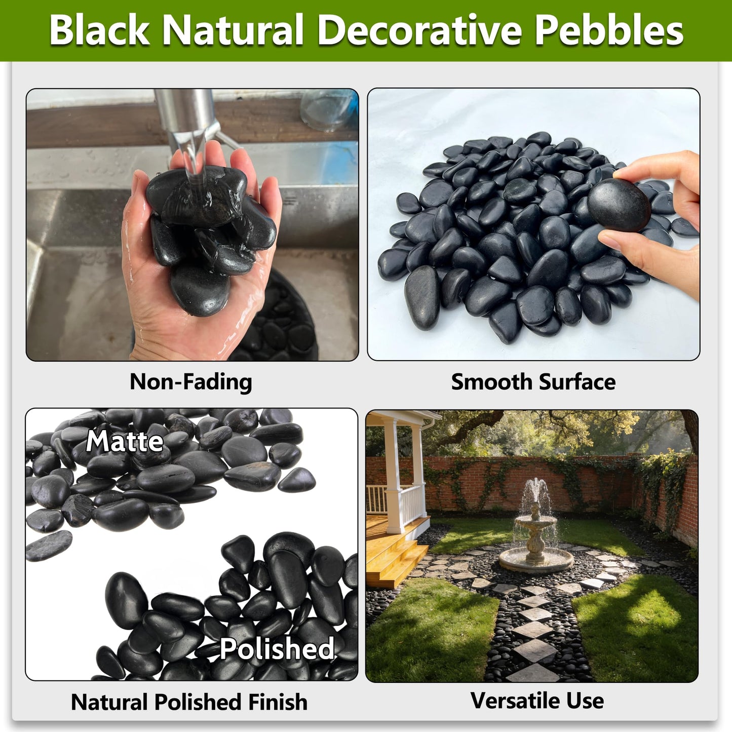 5LB Black Polished River Rocks, 1–2 Inch Landscaping Stones, Large Garden Rocks for Outdoor Landscaping, Plants & Vases Decor
