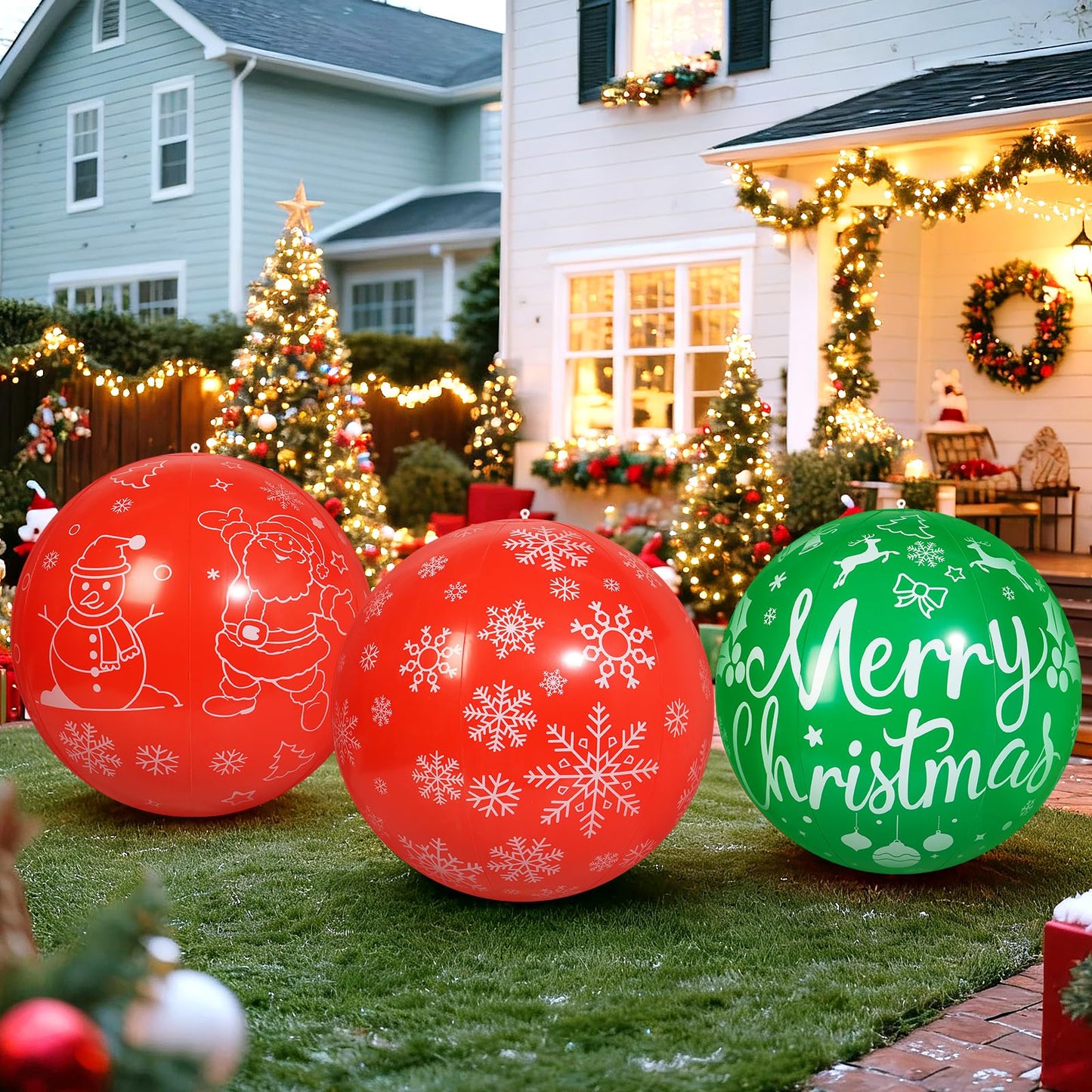 TaoQ C 3 PCS 32 Inch Christmas Inflatable Balloons PVC Large Christmas Inflatable Outdoor Balls for Xmas Garden Lawn Yard Holiday Front Door Decoration