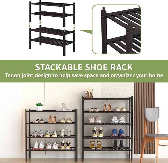 ROMGUAR CRAFT 4 Tier Bamboo Shoe Rack