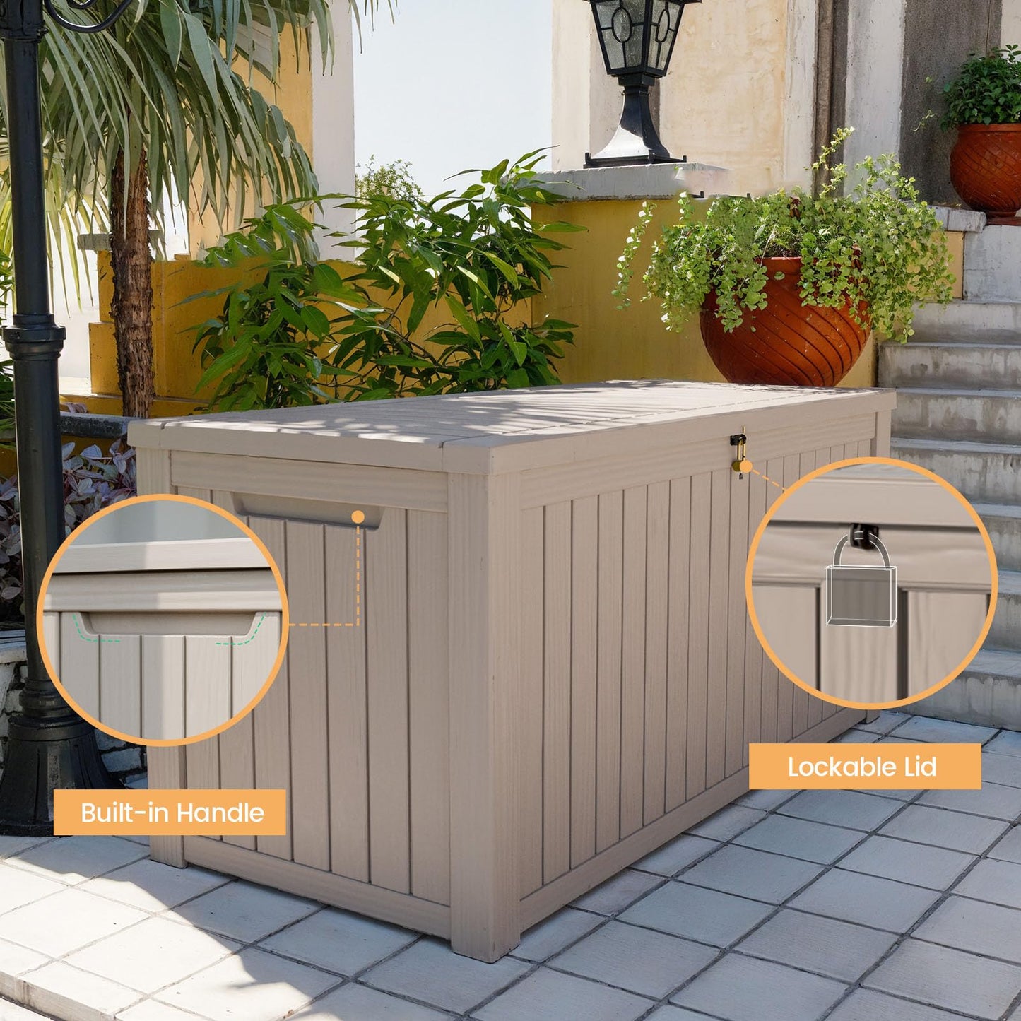 Zapdos Outdoor Storage Box, 180 Gallon Resin Deck Box Resin Patio Storage Box Bin for Furniture Cushions Garden Tools, Waterproof Lockable Large Outside Storage Boxes, Grey