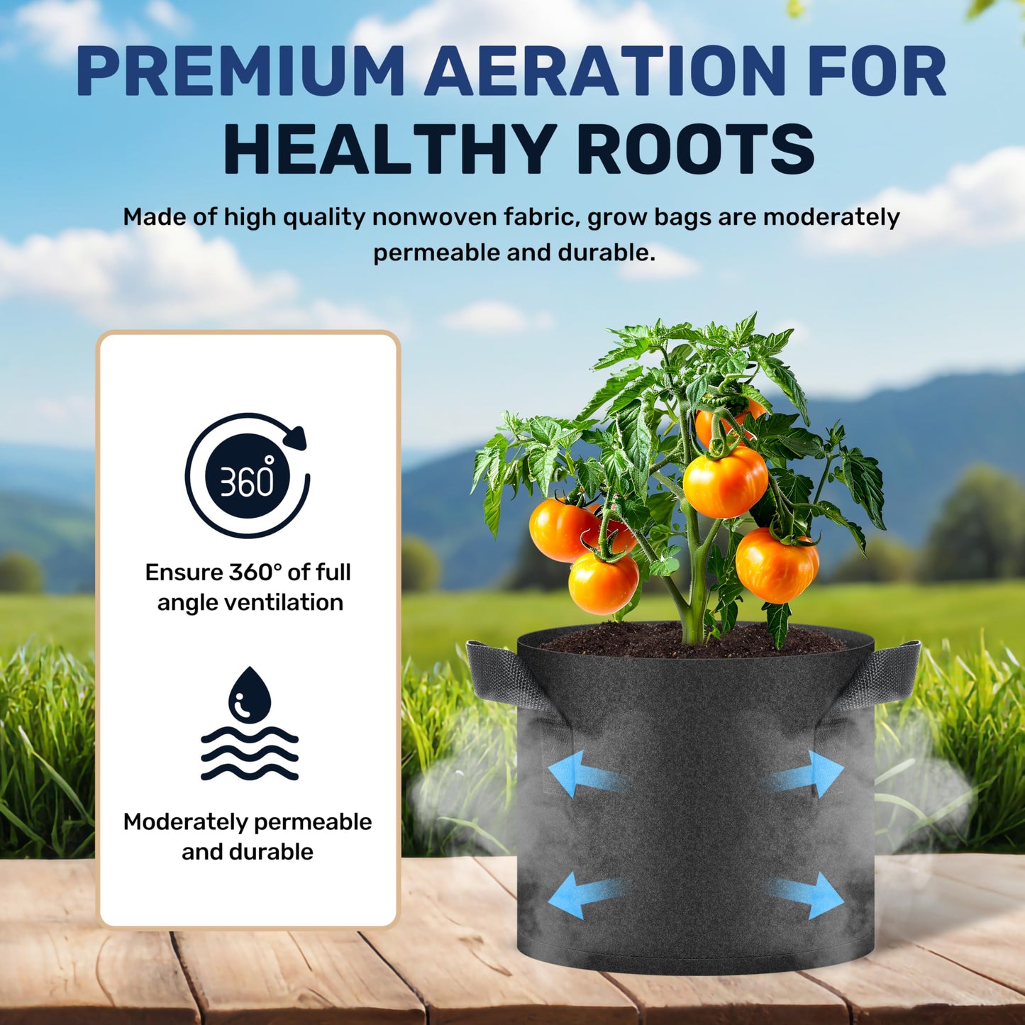 Simple Deluxe Grow Bags 5 Gallon 5 Pack Planter Pots with Handles, Thickened Nonwoven Fabric Aeration Cloth Bag, Heavy Duty Gardening for Tomoato, Potato, Vegetable, Herbs and Flowers, Black