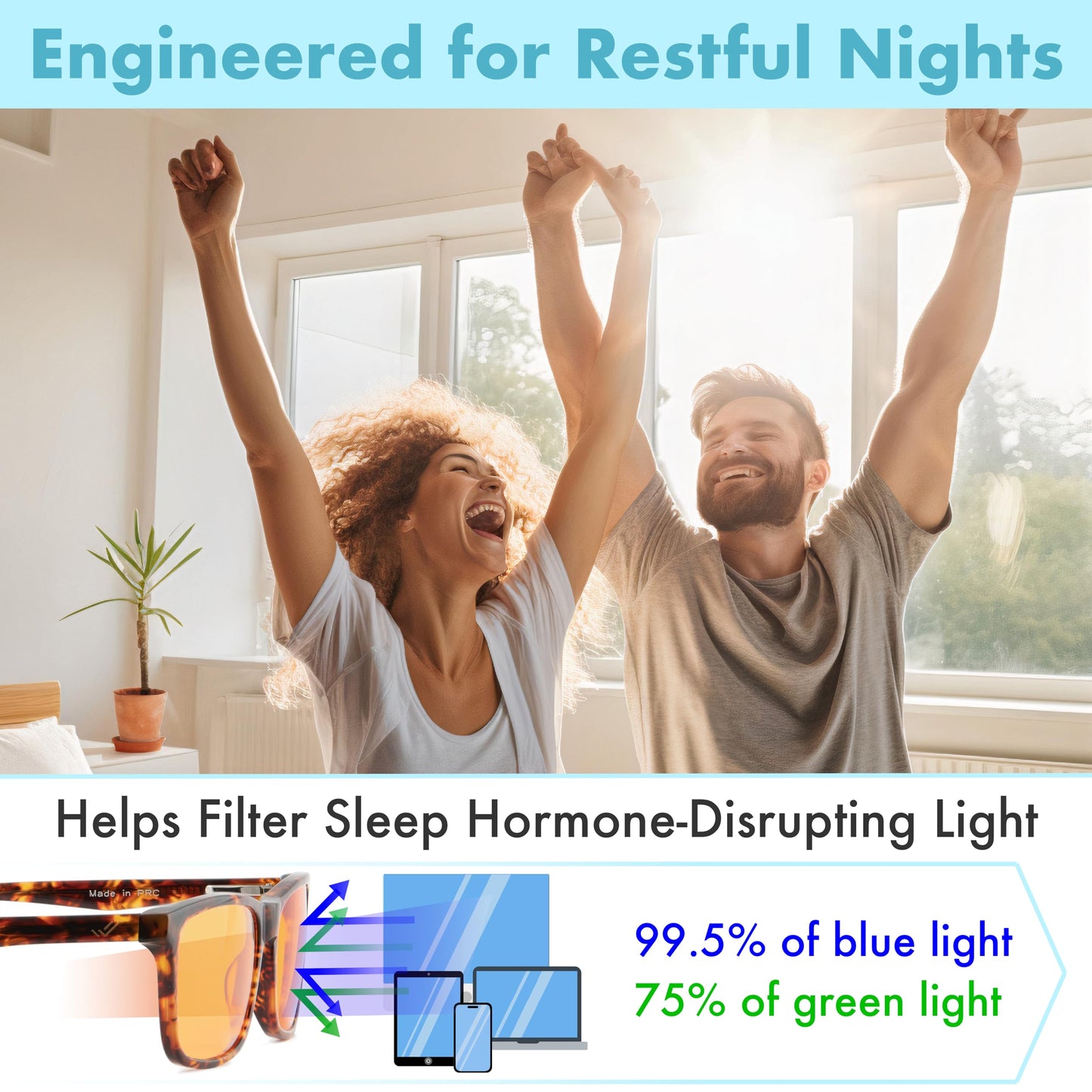 Orange Blue Light Blocking Glasses for Better Sleep - 99.5% Premium Acetate Computer Migraine Glasses for Women & Men - Amber Gaming Glasses - TV Blue Light Blockers Gamer Glasses for Eye Strain