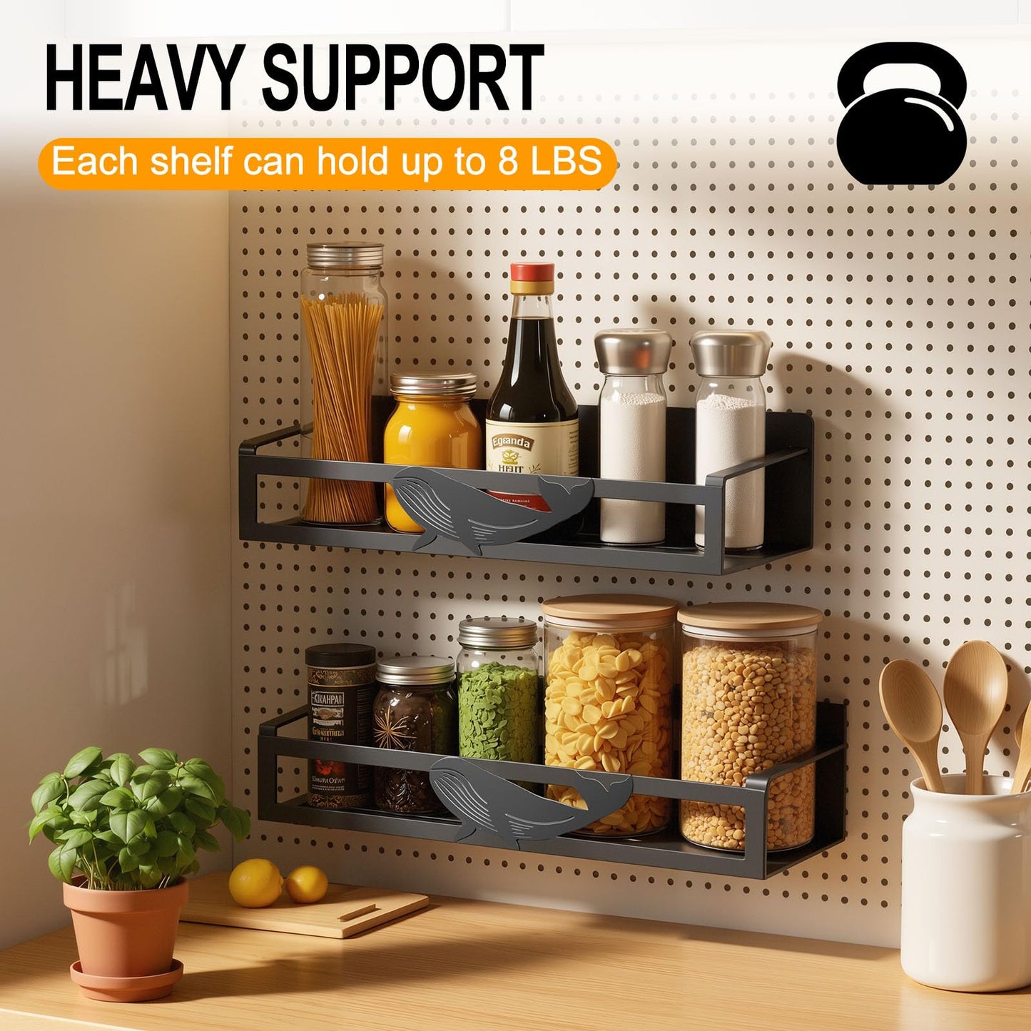 AURIKAR Magnetic Spice Rack for Refrigerator, 4-Pack Metal Seasoning Organizer for Kitchen Storage Organization, Magnetic Shelf for Fridge Space Saving Spice Organizer, Black