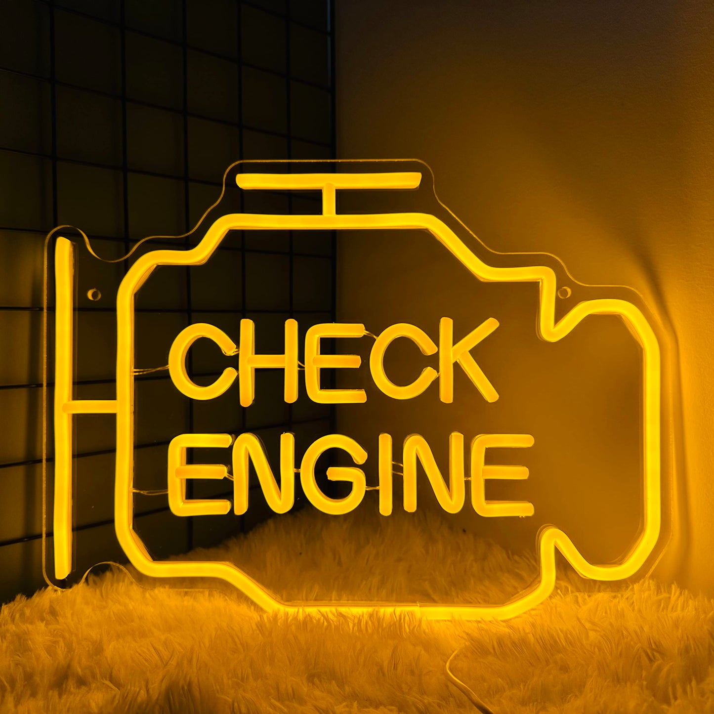 Check Engine Light Neon Sign for Man Cave Decor, LED Garage Wall Art, Funny Gifts for Dad & Car Guys, Man Cave Auto Repair Shop Mechanics Workshop Sign, USB Powered(15.7x11.8in,Yellow)