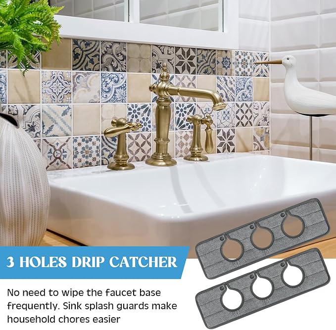 2 Pcs Faucet Mat for Kitchen Sink Splash Guard for Kitchen Sink Faucet Dish