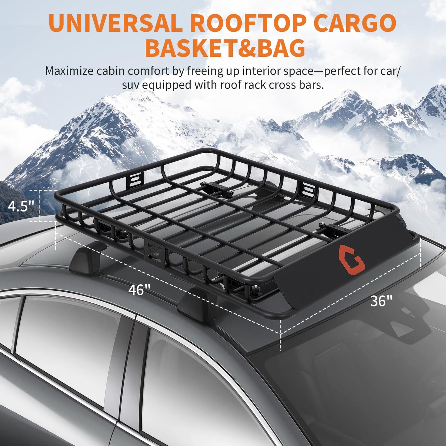 Roof Rack Cargo Basket,46"x36"x4.5" Heavy Duty Steel Carrier with Cargo Net, 200LB Capacity for Trucks & SUVs