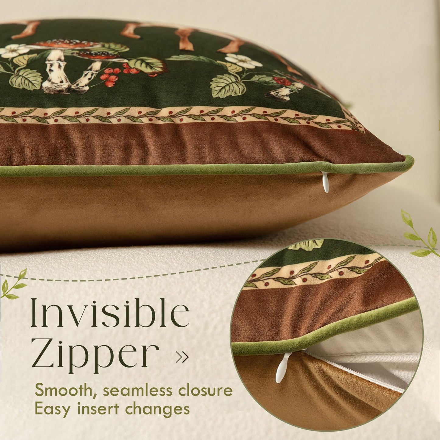 Livebee Holly Deer Green Pillow Cover, Velvet Euro Sham Covers Decorative Throw Pillow Covers 18x18 for Couch Sofa Bed Living Room