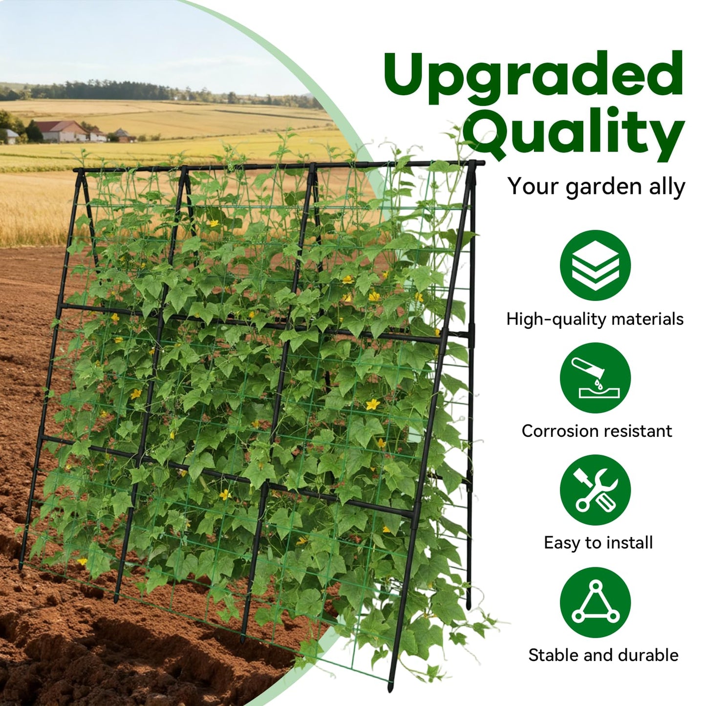 Trellume Cucumber Trellis - 49.4"*49.4" Metal Garden Trellis for Climbing Plants, Garden Trellis with Plastic-Coated Steel Pipe, A Frame Trellis for Cucumbers, Peas, Morning Glories(Black)