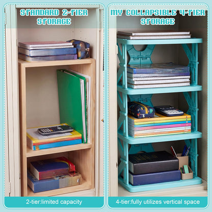 Lineshading 4 Tier Foldable Locker Organizer Shelf Foldable Storage Shelves Locker for School, Office, Gym Lockers, Dorm Room, Multi-Layer Shoe Gear Tower, Heavy-Duty No-Tool Portable Shelf (Blue)