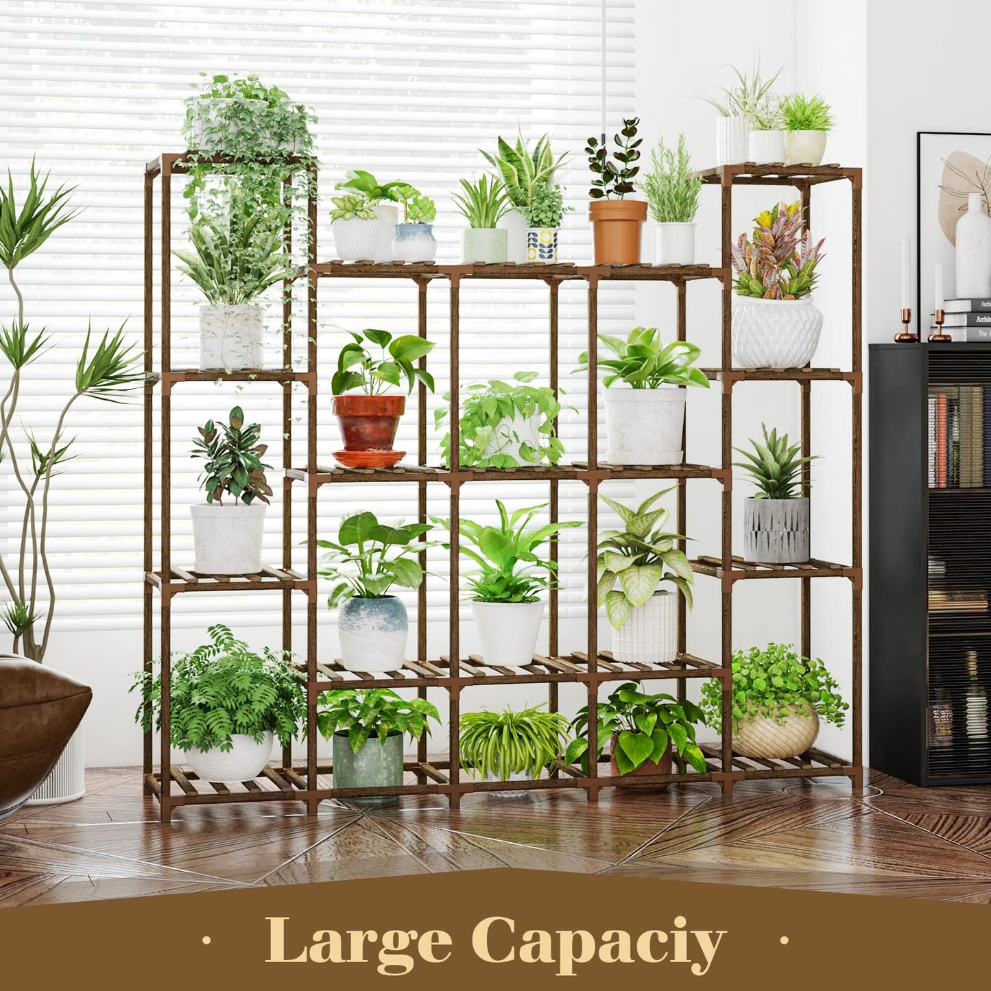 Bamworld Large Plant Shelf Indoor Plant Shelf Outdoor Tall Wood Plant Holder for Living Room Multiple Plants Patio Balcony Garden 17 Pots