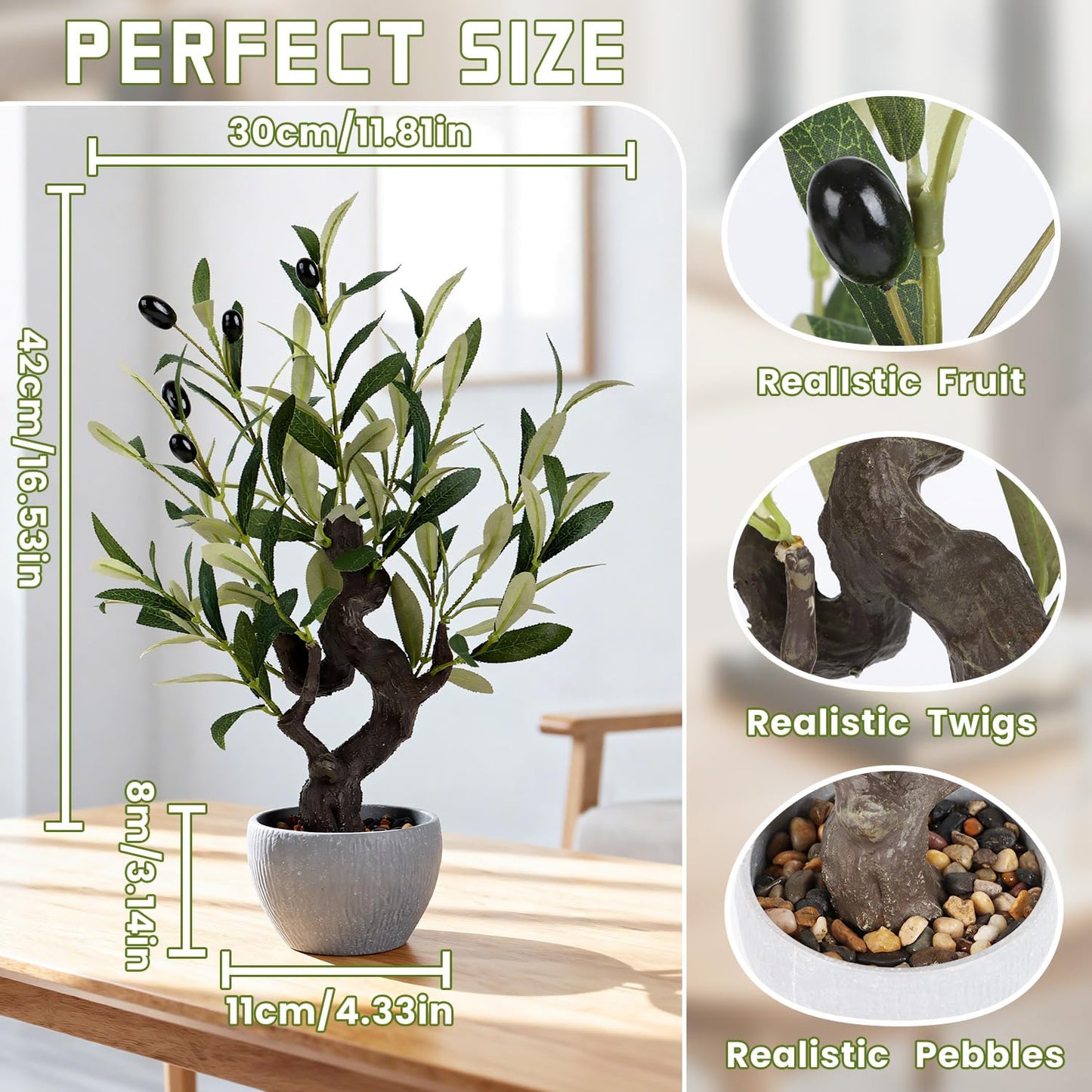 TOARTi Artificial Olive Tree Potted Plant with Stone Pot, 19" Tall Japanese Bonsai Tree Faux Plants Desk Plant, Realistic Greenery Decor for for Home Bedroom Bathroom Office Desk