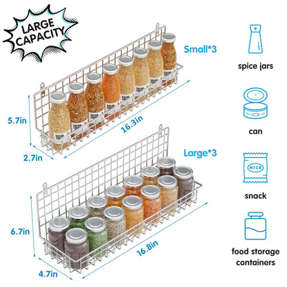 JKsmart 6-Tier Spice Rack Organizer with Door Hook, Wall Mounted & Over the Door Spice Racks for Kitchen Pantry Door Cabinet, Two Size, Large Capacity, Black