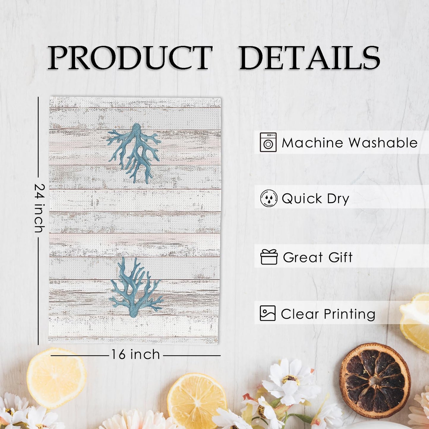 KFXHANGD Beach Coastal Kitchen Towels and Dishcloths Set of 4, Lake House Nautical Beachy Dish Towels, Starfish Seahorses Coral Seashell Decorative Hand Tea Towel for Bathroom Kitchen, 16x24 Inches