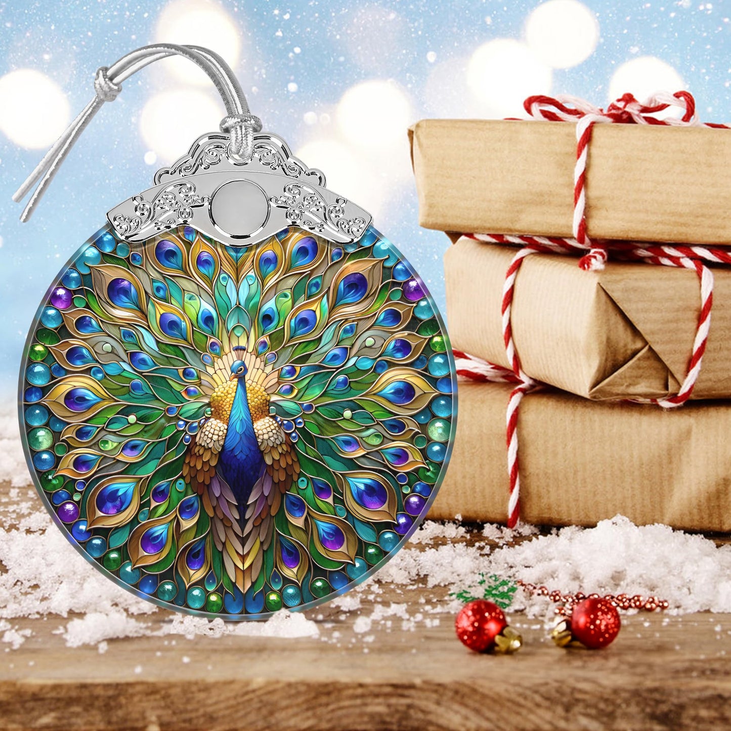 Peacock Christmas Ornament - Stained Glass Hanging Tree Decoration, Holiday Home Decor, Gift Idea - Peacock in Its Pride