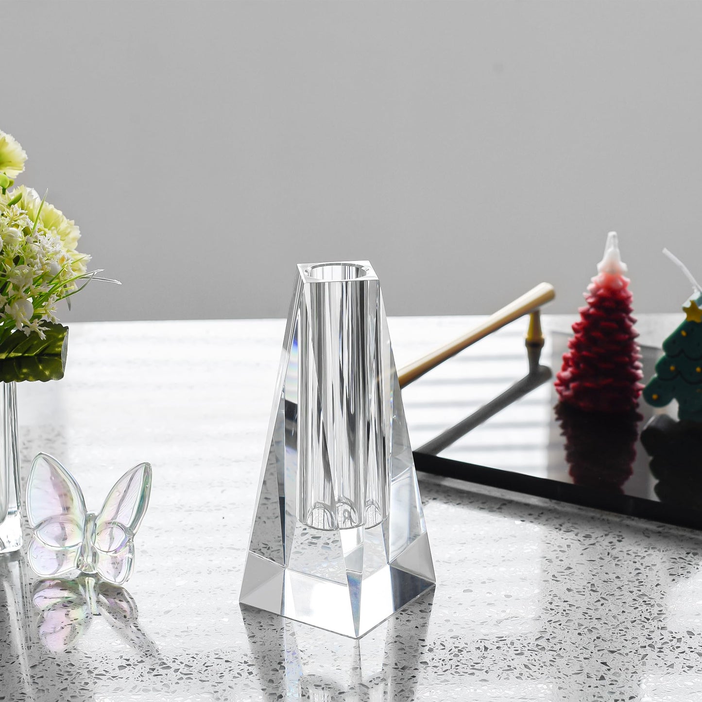 Kitcom Small Crystal Flower/Bud Vase 6.3Inch, Elegant Floral Display for Home & Weddings, Comes with Gift Box