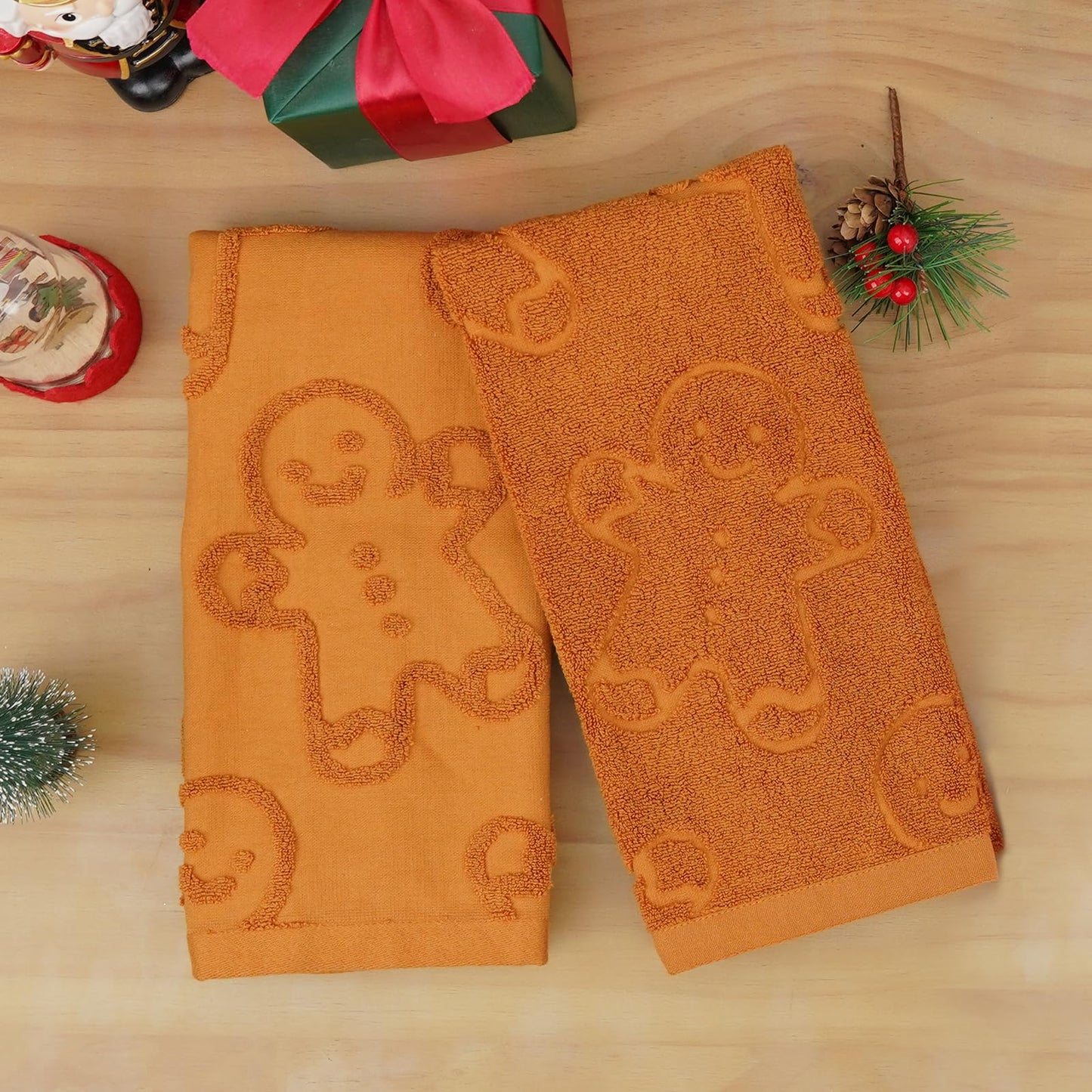 Ciazoxa Gingerbread Christmas Bathroom Decor Hand Towels 13x29 Inch 100% Cotton Dish Towels Drying Kitchen Towels Home Kitchen Decoration Set of 2