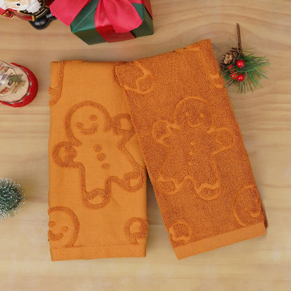 Ciazoxa Gingerbread Christmas Bathroom Decor Hand Towels 13x29 Inch 100% Cotton Dish Towels Drying Kitchen Towels Home Kitchen Decoration Set of 2