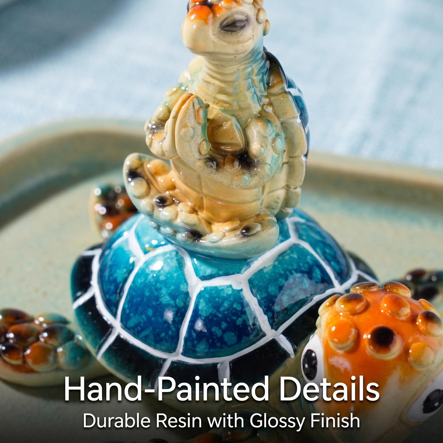 Brizoria Sea Turtle Figurine Beach Decor Ocean Decor Meditating Baby Turtle Resin Coastal Zen Statue Glossy Painted Finish for Bathroom Bedroom Office Bookshelf, Blue
