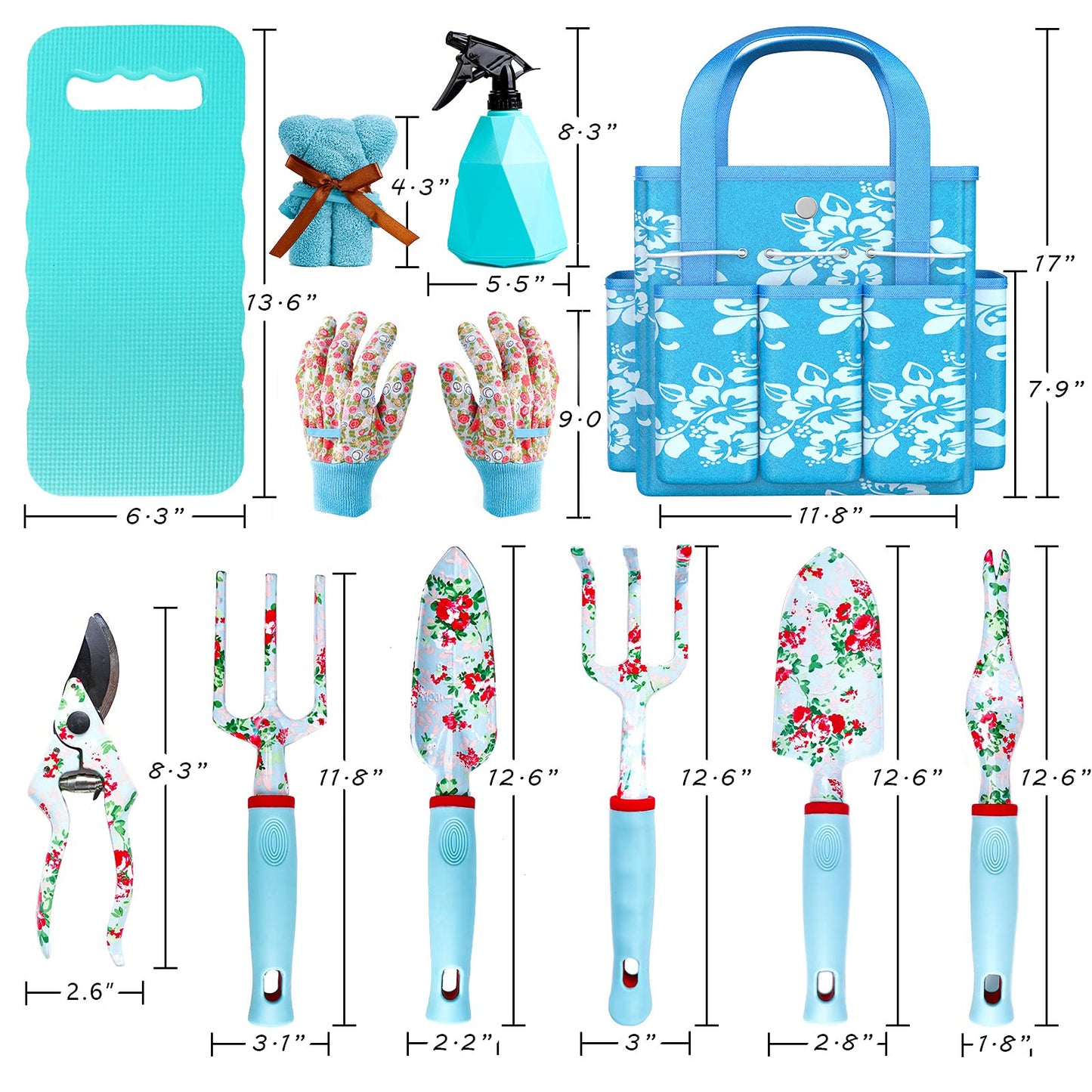 JUMPHIGH Womens Gardening Gifts Set - Floral Gardening Tools with Tote Bag - Gifts for Mom, Girlfriend or Women - Birthday, Christmas (Blue)