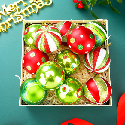 Jetec 24 Pcs Lime Green and Red Christmas Ball Ornaments for Tree 2.4 Inch Polka Dots Stripes Christmas Decorations Shatterproof Peppermint Candy Cane Xmas Baubles for Tree Home Wreath Party Decor