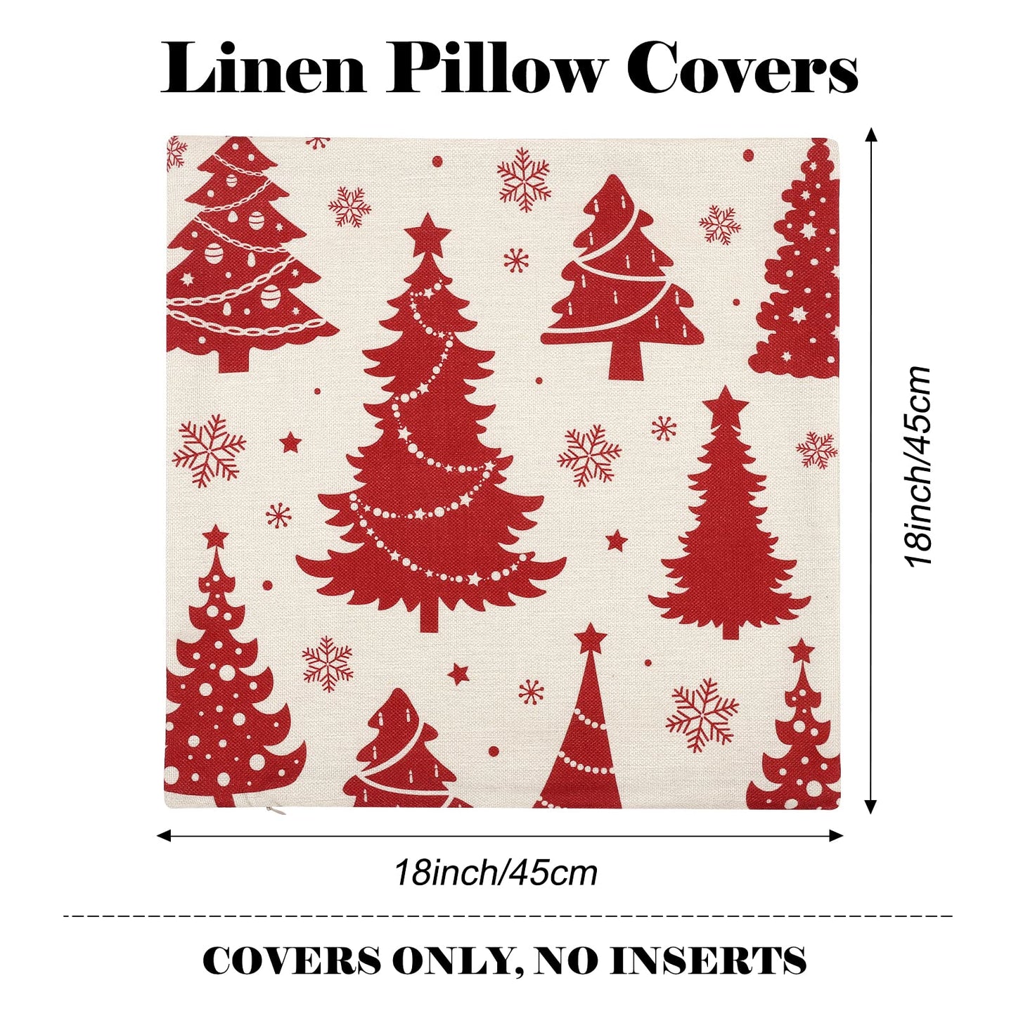 ButyHome Christmas Pillow Covers 18x18 Set of 4 Red Plaid Throw Pillowcase Christmas Decorations Deer Snowflake Farmhouse Linen Cushion Pillow Case for Home Decor Holiday Decorative