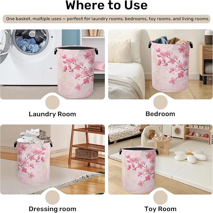 Pink Cherry Blossoms Laundry Basket