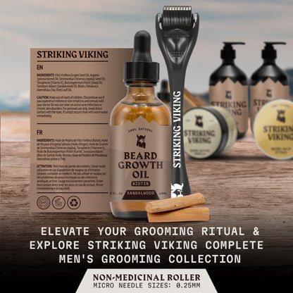 Striking Viking Beard Oil with Biotin for Men - 2 Fl Oz, 1 Pack, Sandalwood - Thickening & Conditioning Beard Growth Oil & Serum with Argan & Jojoba for Hydrated Facial Hair