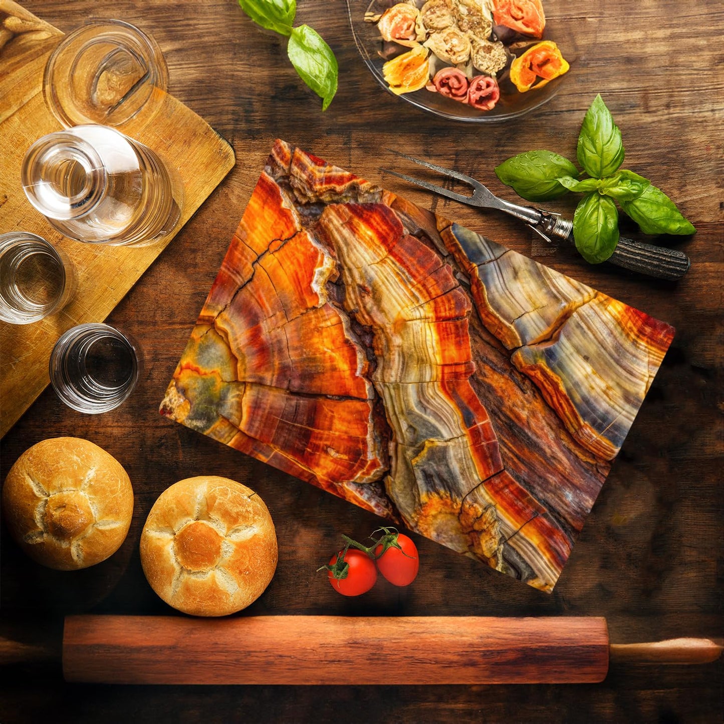 Petrified Wood Grain Agate Marble Kitchen Glass Cutting Board Decorative Gift Marbled Granite Stone Rock Gift For Her Mom Wife