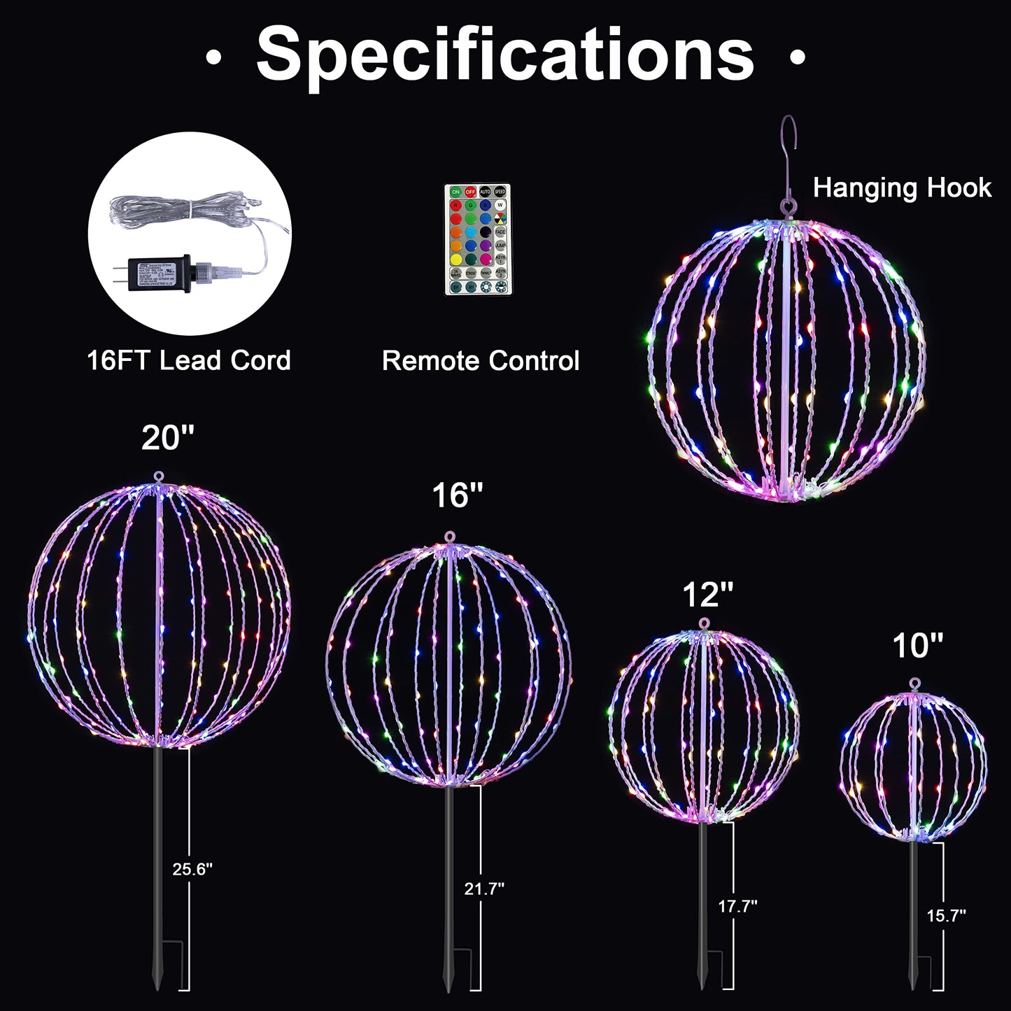 Lightshare 10IN 48LED Light Ball Yard Decoration Pathway Lights Sphere Light with Fold Flat Metal Frame Indoor Outdoor Waterproof Garden Lights, Plug in