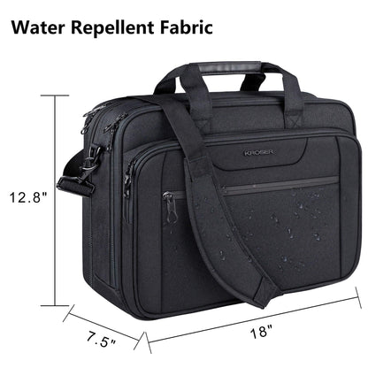 KROSER Laptop Bag Expandable Laptop Briefcase Fits Up to 17.3 Inch Laptop Water-Repellent Shoulder Messenger Bag Computer Bag for Travel/Business/School/Men/Women-Black