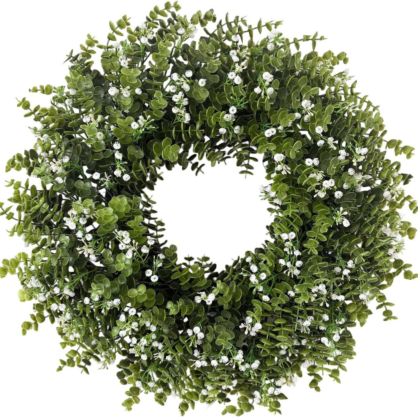 26" Large Eucalyptus Wreaths for Front Door,Spring Summer Fall Autumn Winter Wreaths,Eucalyptus Outdoor Wreath with Babys Breath for Porch, Wall,Home Decor- Spring Summer Fall Winter All Seasons