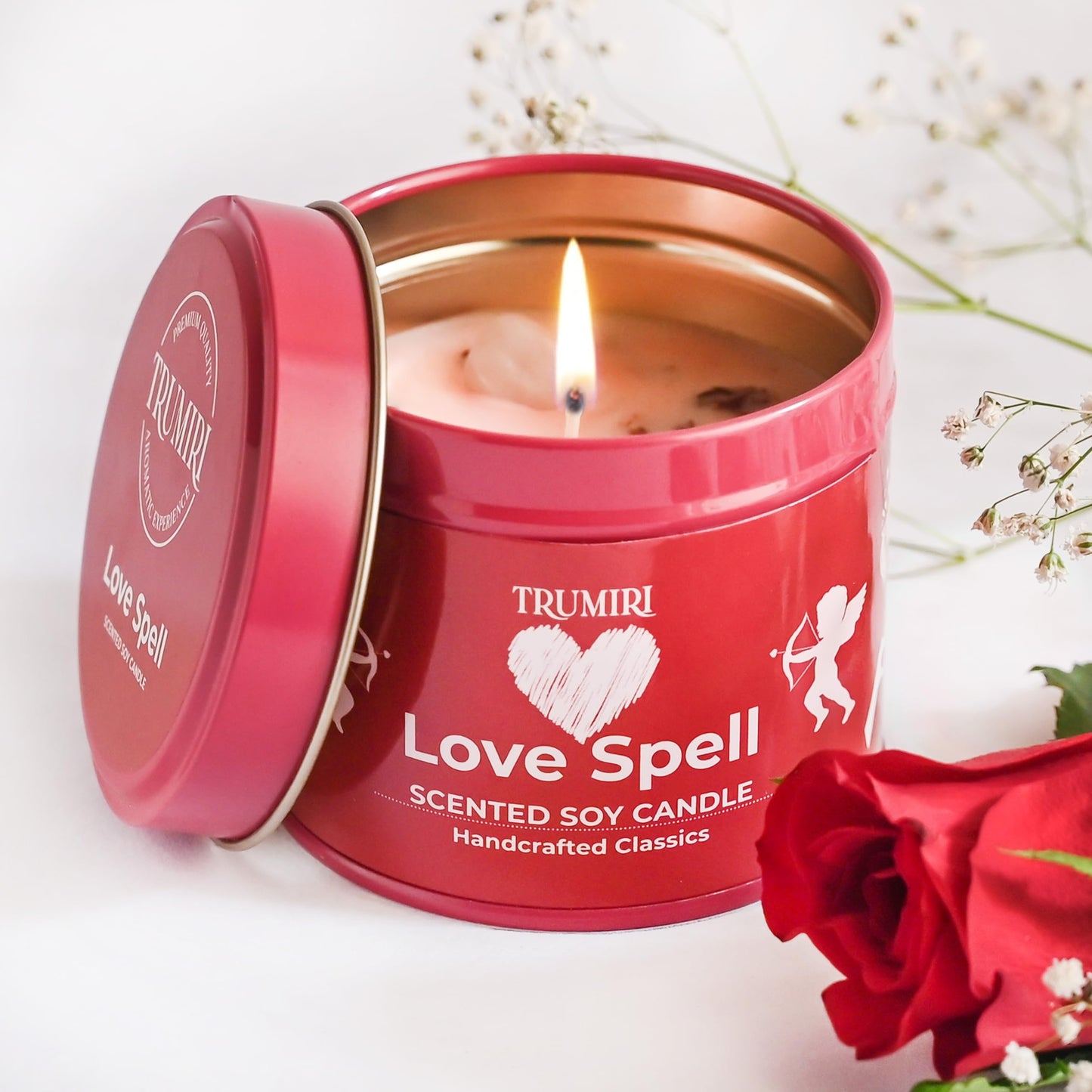 Love Spell - Scented Candles for Women & Men with Rose Petals and Crystals - 5oz Soy Clean Organic Non Toxic - Velas Aromáticas - Aromatherapy Spa Valentines Gift Home Décor Aesthetic Candel