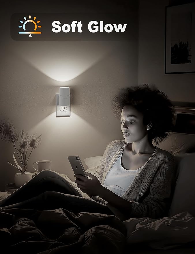 JandCase Night Lights Plug into Wall, Dimmable Night Light Plug in, Modern Night Light Dusk to Dawn Light Sensor, Cool White 5000K, 0-100LM Adjustable Brightness Nightlight for Hallway Bedroom, 2 Pack