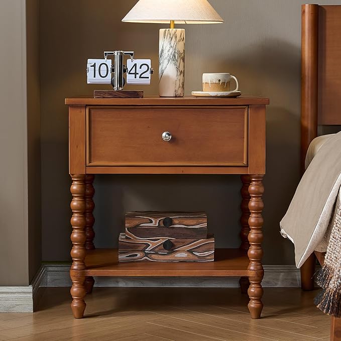 AMERLIFE 24" Wooden Nightstand Set of 2, Vintage Bedside Table