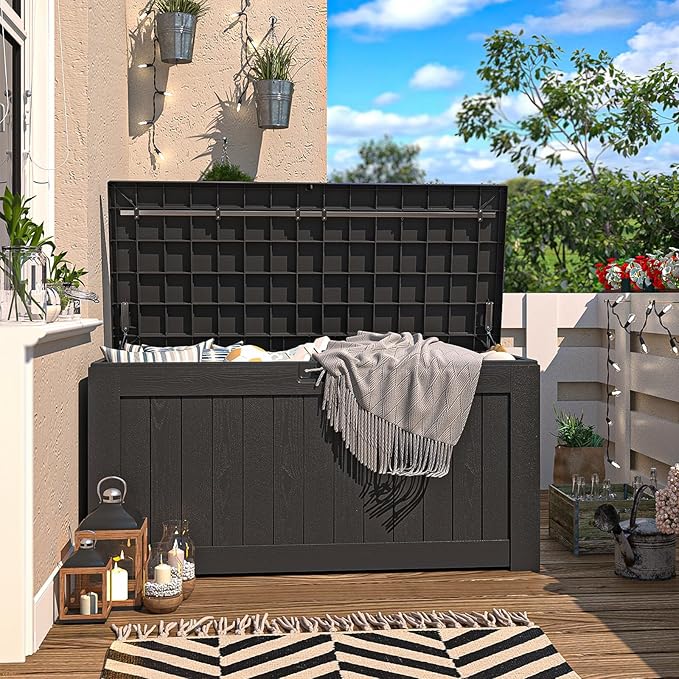 Patiowell 120 Gallon Large Deck Box, Outdoor Lockable Storage Box for Gardening Tools, Waterproof Deck Box for Patio Furniture, Black