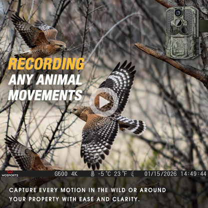 WOSPORTS Rechargeable Trail Camera 2Pack 56MP 4K Game Cam 0.2s Trigger No Glow Night Vision Motion Activated 120° Wide Lens 2.0” LCD Wildlife Camera Outdoor Scouting