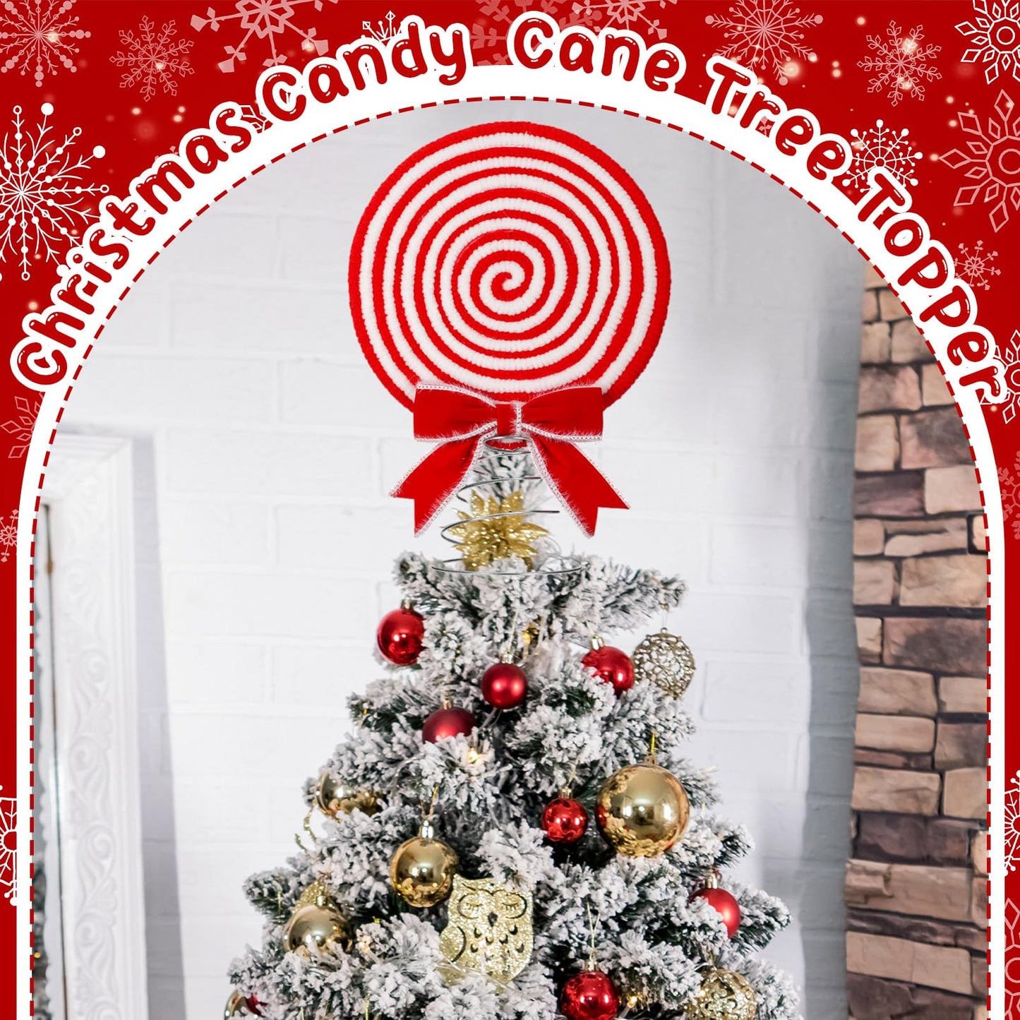 Soulchen Christmas Candy Tree Topper Peppermint Christmas Decor Toppers Large Glitter Candy Cane Tree Ornament Red and White Xmas Decoration 8 Inch Swirl Ornament for Home Xmas Holiday Party Decor