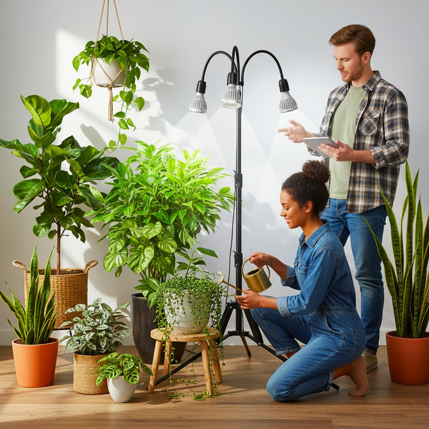 SANSI Grow Lights for Indoor Plants, 96W Full Spectrum Grow Light, No Dimmable 35-64 inches Detachable Tripod Standing Grow Lights, High PPFD 3 Pack of Par25 32W Bulb Plant Lights for Indoor Growing
