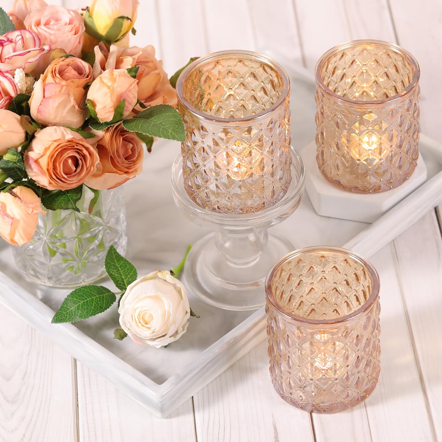 8 Pcs Large Votive Candle Holders Gold Tea Light Candle Holders Glass Candle Holder for Wedding, Bridal Shower, Table Centerpiece, Party, Home Decor