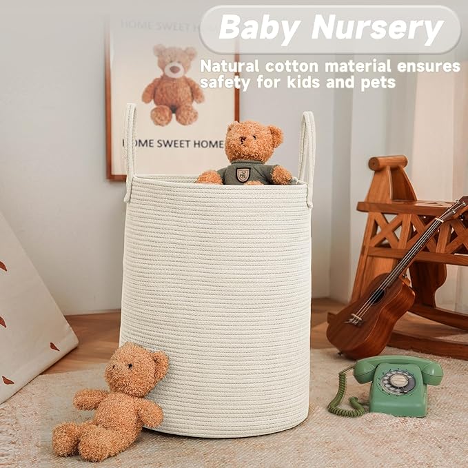 Large Woven Laundry Basket Hamper, 100L Cotton Rope Storage Bin