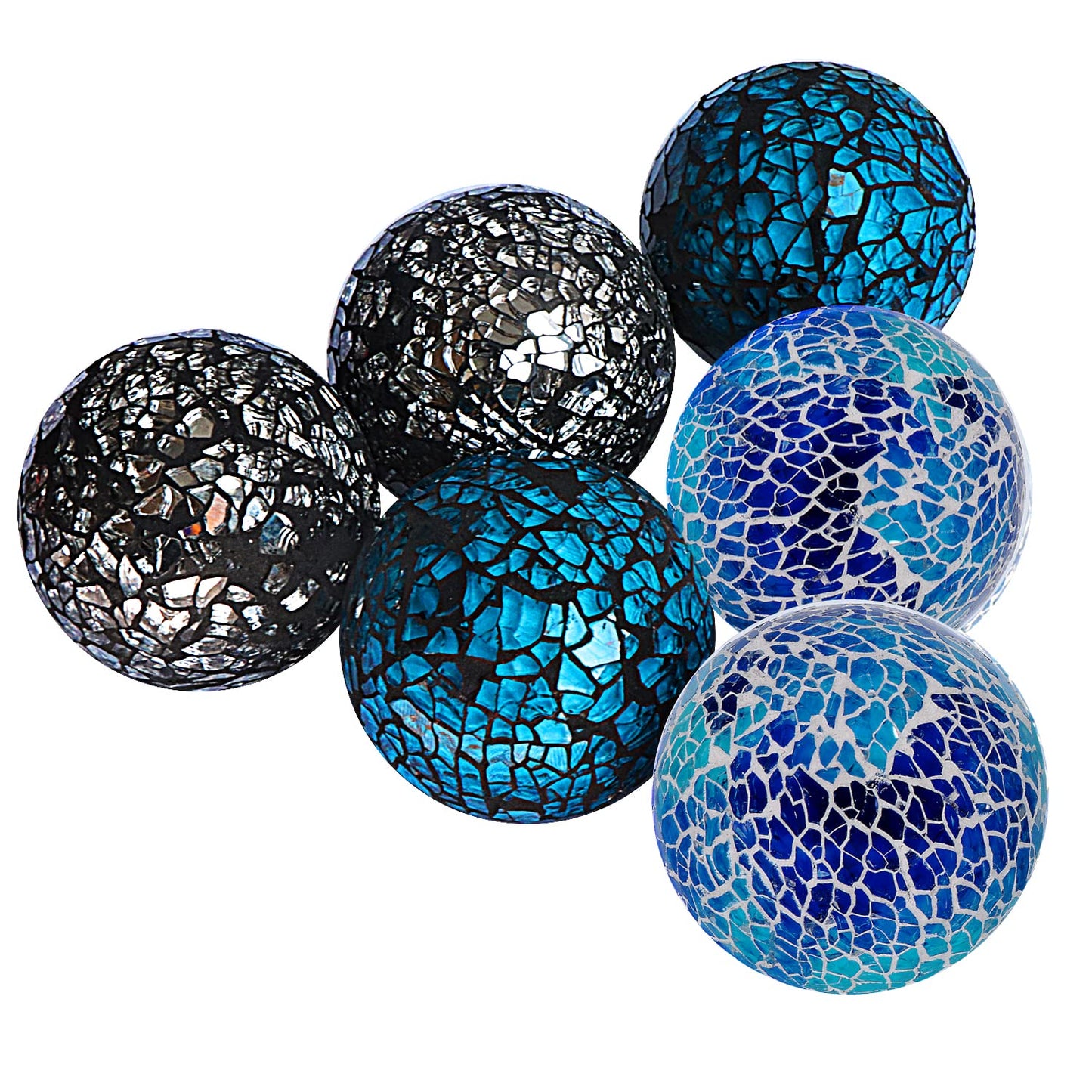 Kesywale 2.4 Inch Small Decorative Orbs Set of 6 Glass Mosaic Sphere Balls Centerpiece Glass Globe for Bowls, Vases and Dining Table Centerpieces Decor (A)