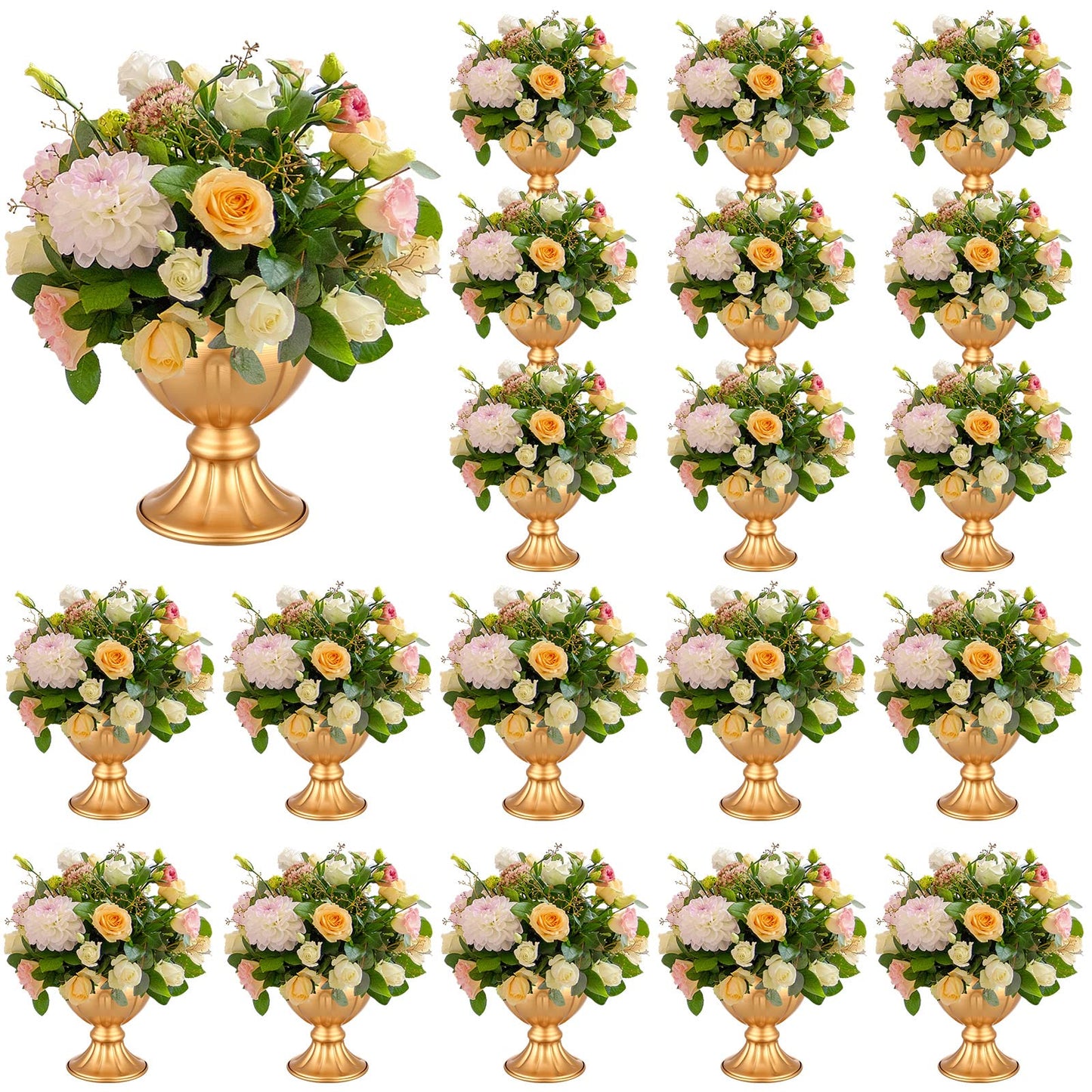 Rtteri 20 Pcs Mini Gold Metal Vase Wedding Flowers Gold 5.1inch Tall Metal Compote Vase Bulk Table Centerpieces Decoration for Wedding Party Anniversary Ceremony Birthday