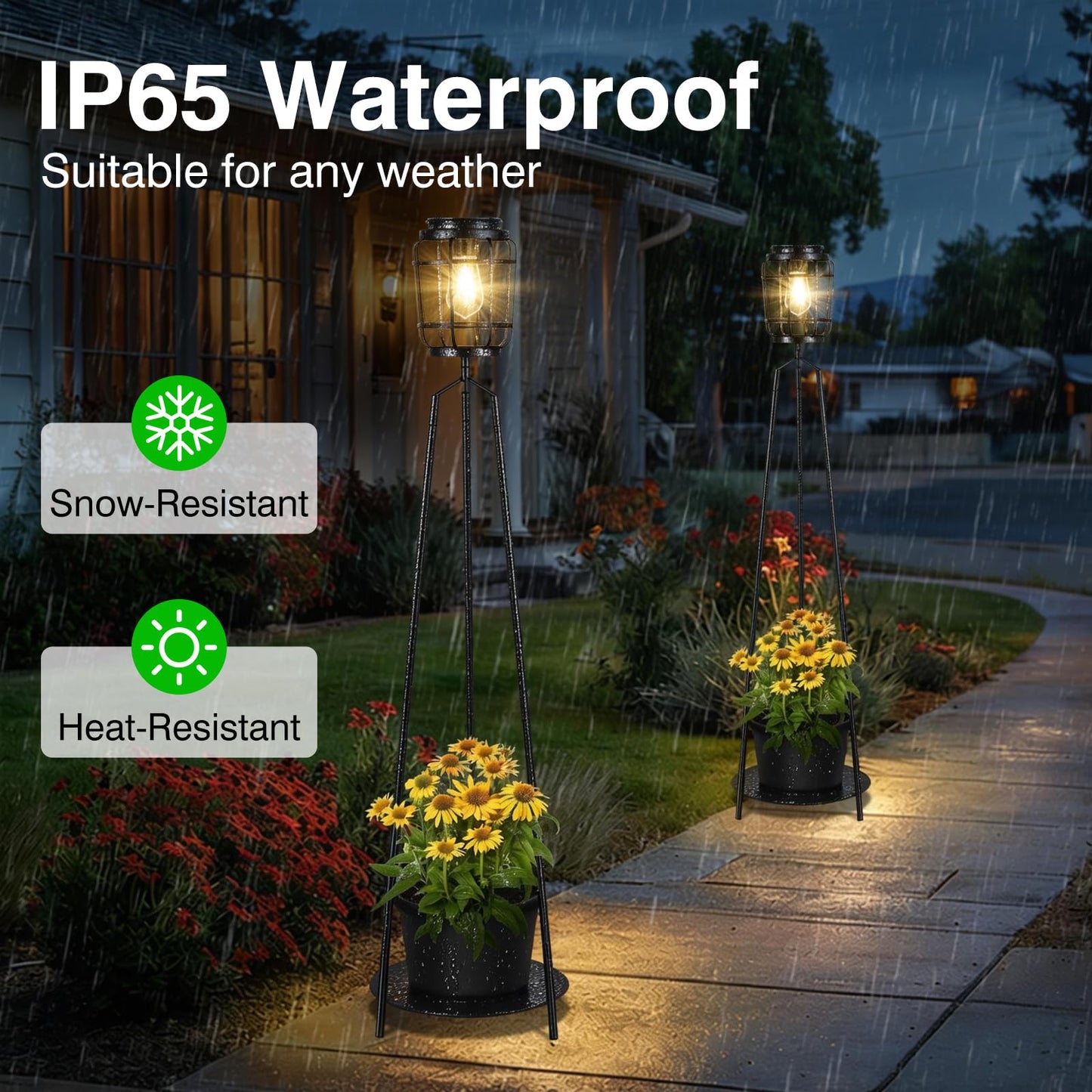 TOWPONICS 2-Pack Solar Lights with Plant Stands, 40.75'' Solar Powered Outdoor Floor Lamp with Planter, IP65 Waterproof Outdoor Lamp for Patio Deck Porch Yard Garden Decor, 8-12 Hours Lighting