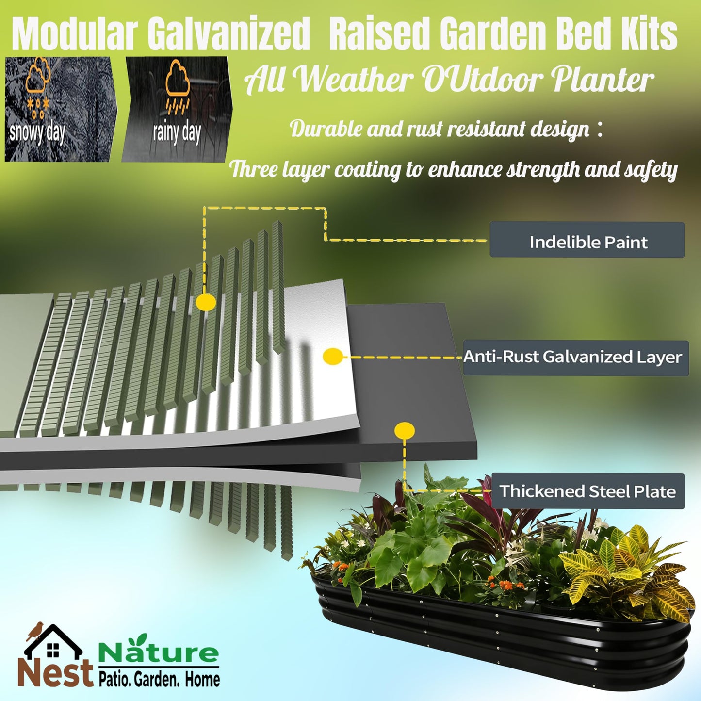 NestNature 2 Pack 17" Tall 10-in-2 Heavy-Duty Modular Galvanized Raised Garden Bed Kits - 8ftx2ft Metal Raised Beds for Planting Plants Vegetables Fruits Flowers Herbs - Outdoor Ground Planter Box